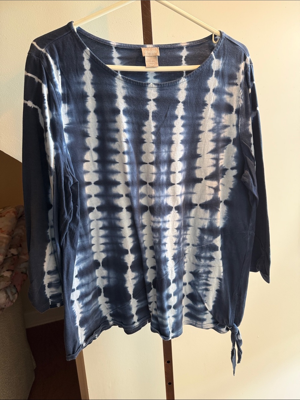 Chico’s Tie-Dye Boatneck Women's Top - Navy and White